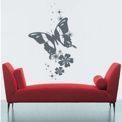 Merci-shop. Samolepky na zeď Motýl s květinami 39 x 60 cm