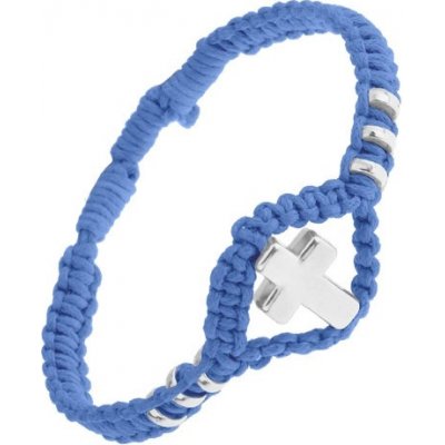 Šperky eshop pletený lesklý ocelový kříž a kolečka nastavitelný SP50.11 modrý