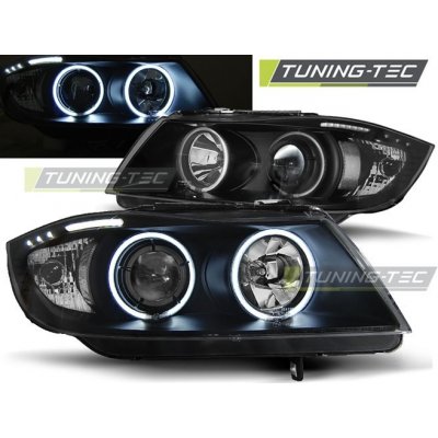 PŘEDNÍ SVĚTLOMETY BMW E90, E91, 2005-2008, ANGEL EYES, ČERNÉ BLACK, S MOTORKEM – Hledejceny.cz