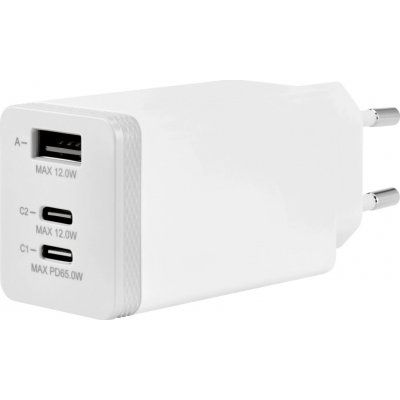 Rychlonabíječka, 2x USB-C + 1x USBA-A, 65 W, bílá – Zboží Živě