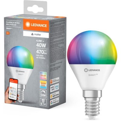LEDVANCE Osram SMART+ MATTER RGB Classic P40 4.9W 827-865 Multicolor E14 – Hledejceny.cz