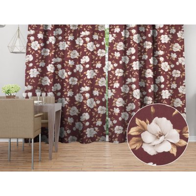 Biante Bavlněný závěs Sandra SA-773 Bílé květy na vínovém 150x220 cm – Hledejceny.cz