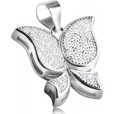 Šperky eshop Rhodiovaný stříbrný přívěsek 925 v podobě motýla drobné čiré zirkony SP65.29