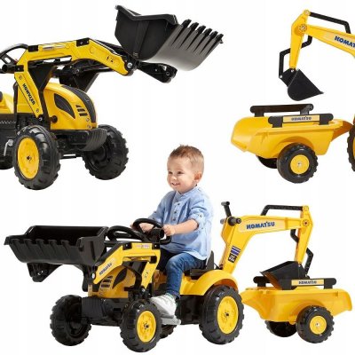 FALK Šlapací traktor 2076N Komatsu s nakladačem rypadlem a vlečkou – Zbozi.Blesk.cz