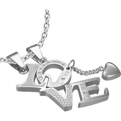 Šperky eshop Přívěsek z oceli pro zamilované Love srdíčko zirkony nadpis R2.9 – Zboží Mobilmania