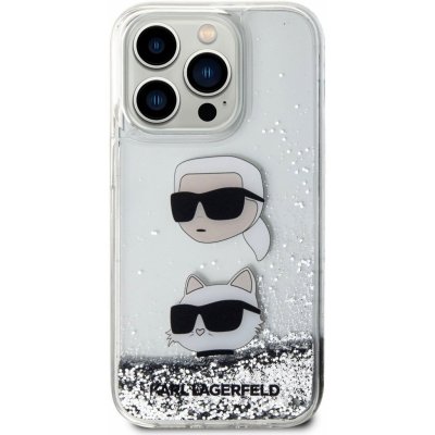 Karl Lagerfeld Liquid Glitter Karl and Choupette Head iPhone 15 Pro stříbrné