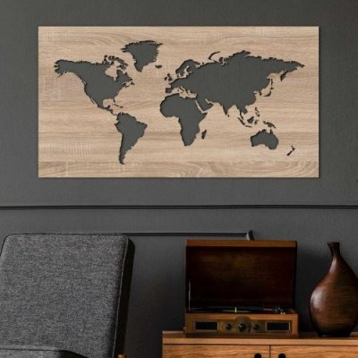 Dřevěná mapa světa na zeď - obraz – Zboží Mobilmania