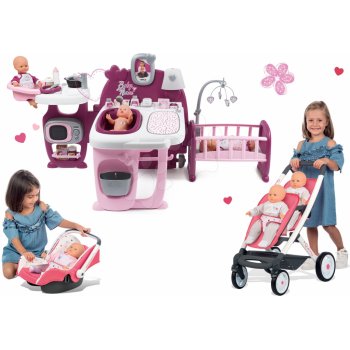 Smoby Set domček pre bábiku Baby Nurse Doll's Play Center+kočík Trio Pastel Maxi Cosi & Quinny+autosedačka SM220327-7