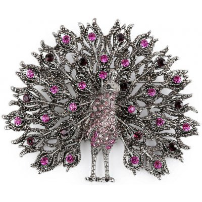 Prima-obchod Brož s broušenými kamínky páv 1 fuchsia 127987 – Zbozi.Blesk.cz