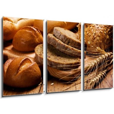 Obraz 3D třídílný - 90 x 50 cm - assortment of baked bread sortiment pečeného chleba – Zboží Mobilmania