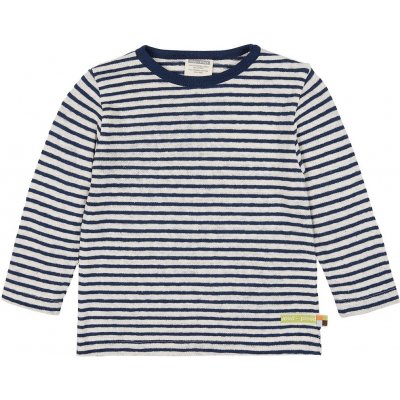 Dětské pruhované triko s dlouhým rukávem s příměsí lnu Tmavě modrá loud + proud – Sleviste.cz
