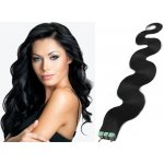 Vlnité vlasy pro metodu Pu Extension / Tape Hair / Tape IN 60cm černé – Zboží Dáma