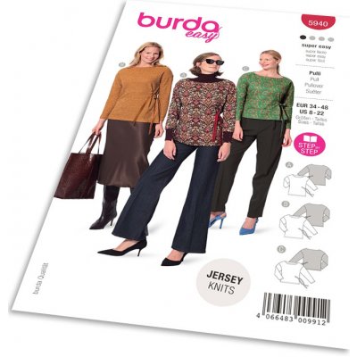 Střih Burda 5940 - Tričko se zavazováním na boku, mikina, svetr – Zboží Mobilmania