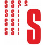 Písmena samolepící červená S samolepící vinylová fólie 75 mm písmo - aršík 4 ks – Zboží Dáma