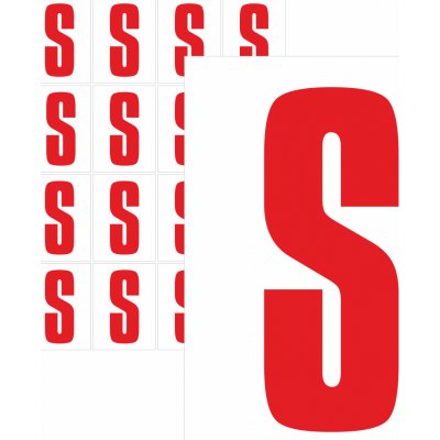 Písmena samolepící červená S samolepící vinylová fólie 75 mm písmo - aršík 4 ks – Zboží Dáma