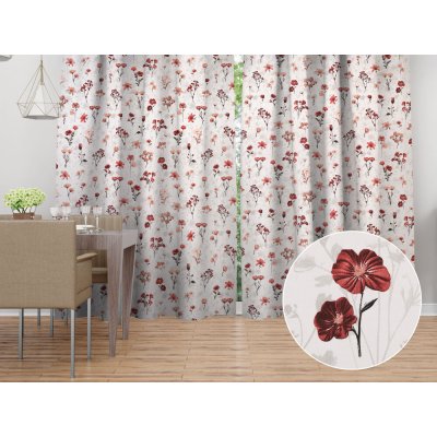 Biante Bavlněný závěs Sandra SA-770 Vínovo-růžové luční kvítí na bílém 150x190 cm – Hledejceny.cz