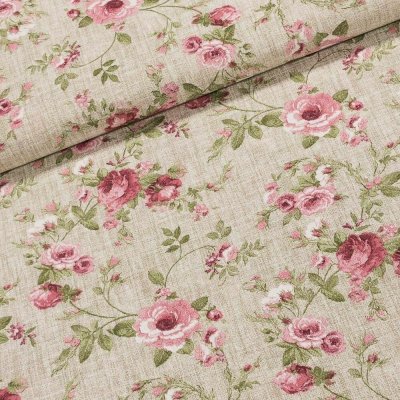 Směsové plátno VERA ROSA růže na pytlovině, růžová, š.140cm (látka v metráži) – Hledejceny.cz