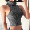 Dámský svetr a pulovr V&V Dámský rolákový crop top šedý