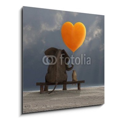 Obraz 1D - 50 x 50 cm - elephant and dog holding a heart shaped balloon slon a pes drží balón ve tvaru srdce – Zboží Mobilmania