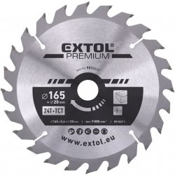 EXTOL PREMIUM Kotouč pilový s SK plátky, 165x2,0x20mm, 24T, šířka SK plátků 2,8mm, SK