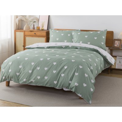 Xpose bavlna Renforcé povlečení SRDCOVKA DUO bílé/zelené 140x200 70x90 – Hledejceny.cz