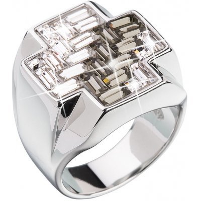 Evolution Group CZ Stříbrný prsten s krystaly černý kříž 35811.3