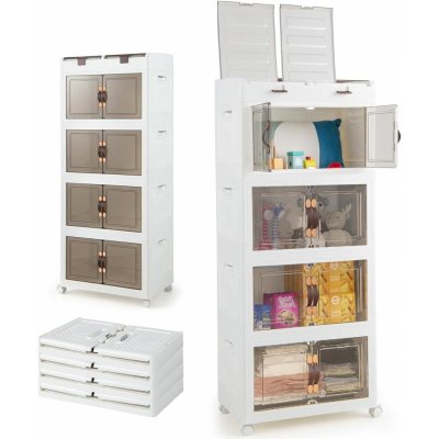 KOMFOTTEU Skládací stohovatelný box s víkem a kolečky, plastový organizér, průhledný, 54,5 x 34,5 x 132 cm (4 úrovně) – Zboží Mobilmania