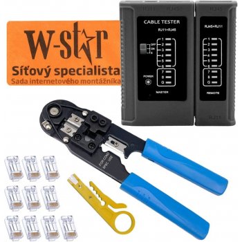 W-star Sada nářadí pro sítaře WS145 tester RJ45, kleště RJ45, stripovač, 10x RJ45