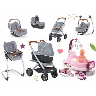 Smoby Set hlboký a športový DeLuxe Pastel Maxi Cosi&Quinny Grey 3v1 a stolička autosedačka a hojdačka s opatrovaním SM253104-21 – Zbozi.Blesk.cz