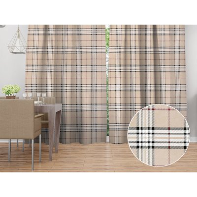 Biante Bavlněný závěs Sandra SA-548 Černo-červeno-bílé káro na béžovém 130x220 cm – Hledejceny.cz