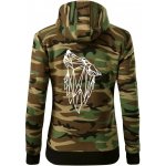 Geometrie vlk vyjící dámská mikina trendy zipper s kapucí Hnědý maskáč – Sleviste.cz