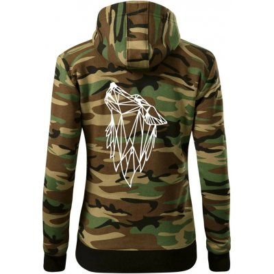 Geometrie vlk vyjící dámská mikina trendy zipper s kapucí Hnědý maskáč – Sleviste.cz