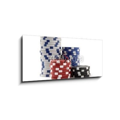 Obraz s hodinami 1D panorama - 120 x 50 cm - Casino Chips, Poker Chips Kasinové čipy, pokerové žetony – Zboží Mobilmania