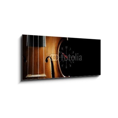 Obraz s hodinami 1D panorama - 120 x 50 cm - Violin orchestra musical instruments Hudební nástroje houslového orchestru – Zbozi.Blesk.cz