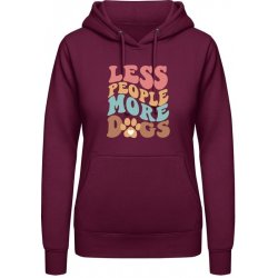 AWDis Hoodie mikina Nápis Méně lidí více psů Purpurovočervená