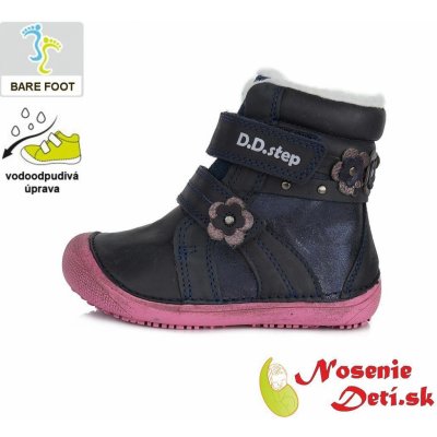 D.D.Step dívčí zimní barefoot boty kozačky Kvítky 063-580 modrorůžové