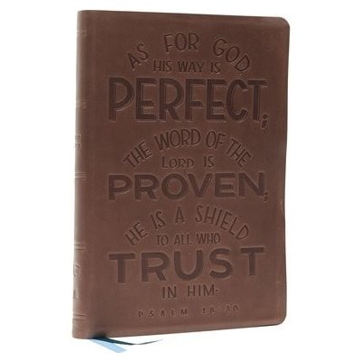NKJV, Thinline Bible, Verse Art Cover Collection, Genuine Leather, Brown, Thumb Indexed, Red Letter, Comfort Print