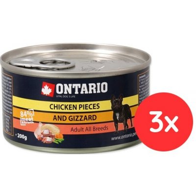 Ontario Dog Chicken Pieces + Gizzard 3 x 200 g – Hledejceny.cz