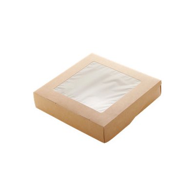 ECOFOL Papírový box EKO na jídlo 200x200x40 mm hnědý s okénkem 1500 ml – Sleviste.cz