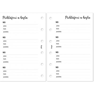Fleppi Přihlášení a hesla náplň do diáře Kapesní A7 – Hledejceny.cz