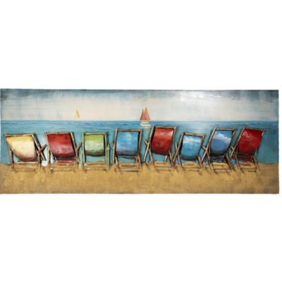 Nástěnný kovový obraz Plážová křesla – 160x7x60 cm – Zboží Dáma