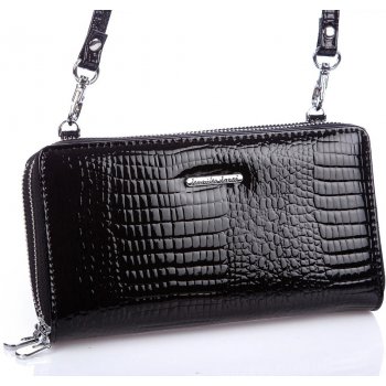 Jennifer Jones Velká dámská kožená peněženka s popruhem přes rameno černá 52762