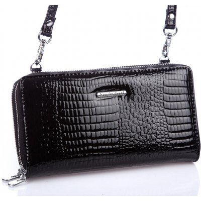 Jennifer Jones Velká dámská kožená peněženka s popruhem přes rameno černá 52762 – Zboží Mobilmania