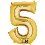 Amscan Balónek narozeniny číslo 5 zlatý 86 cm – Zboží Dáma