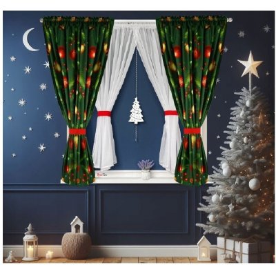 Fliying Sada záclon s vánočním motivem L 694 zelená, 400 x 150 cm – Hledejceny.cz