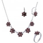 Granát Turnov Stříbrný set šperků 342 s českým granátem, rhodiovaný květina – Zboží Dáma