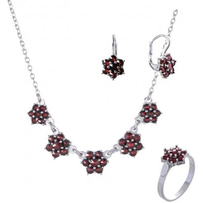 Granát Turnov Stříbrný set šperků 342 s českým granátem, rhodiovaný květina – Zboží Dáma