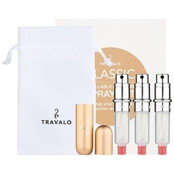 Travalo Classic HD IV. Gold plnitelný rozprašovač parfémů 3 x 5 ml + semišový váček dárková sada