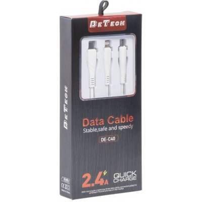 Nabíjecí kabel DeTech 3v1, Micro USB, Lighting, Type-C, 1m - Bílý – Zboží Živě