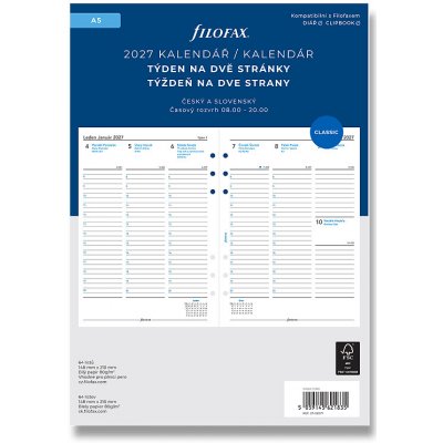 Filofax Týdenní kalendář 2027, týden2 strany náplň A5 diářů , ČJ + SJ – Zboží Živě